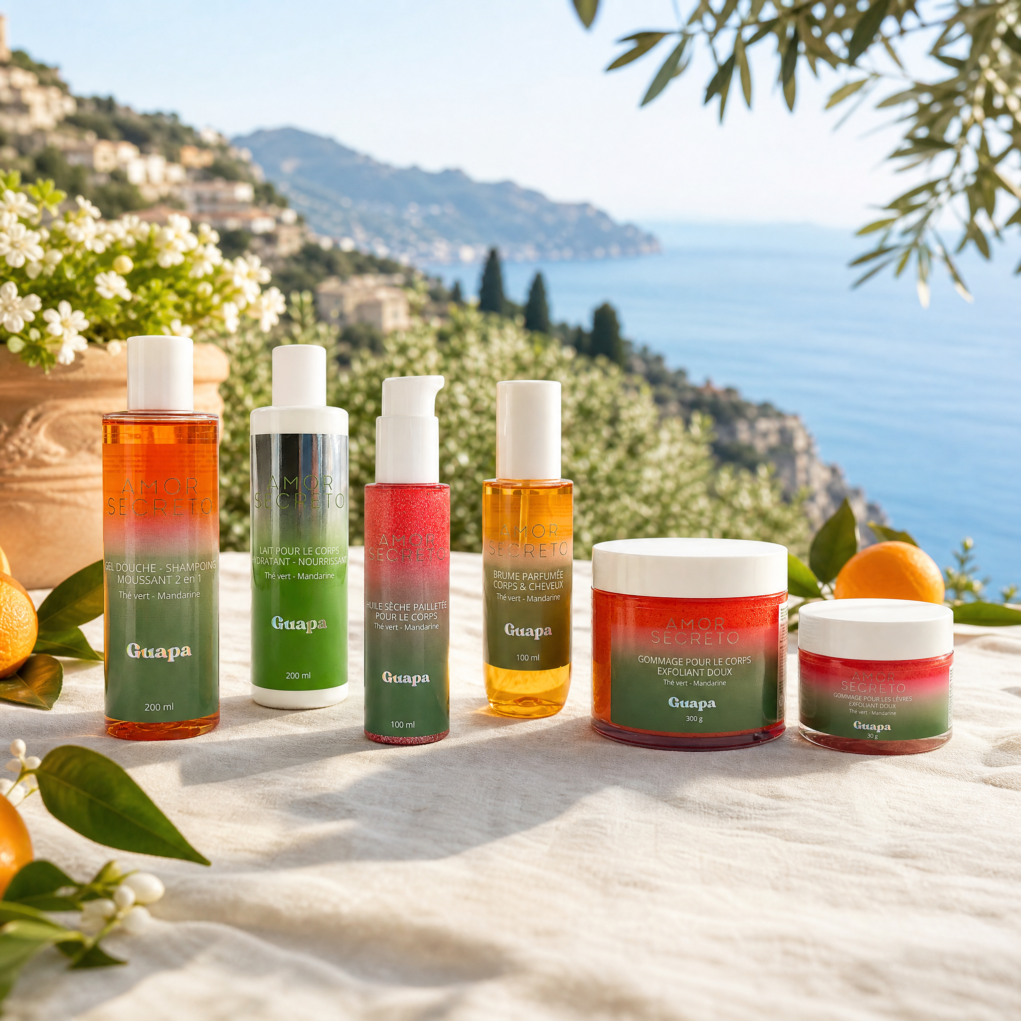 Set complet Bomba Latina GUAPA Thé Vert Mandarine, gamme vegan française complète