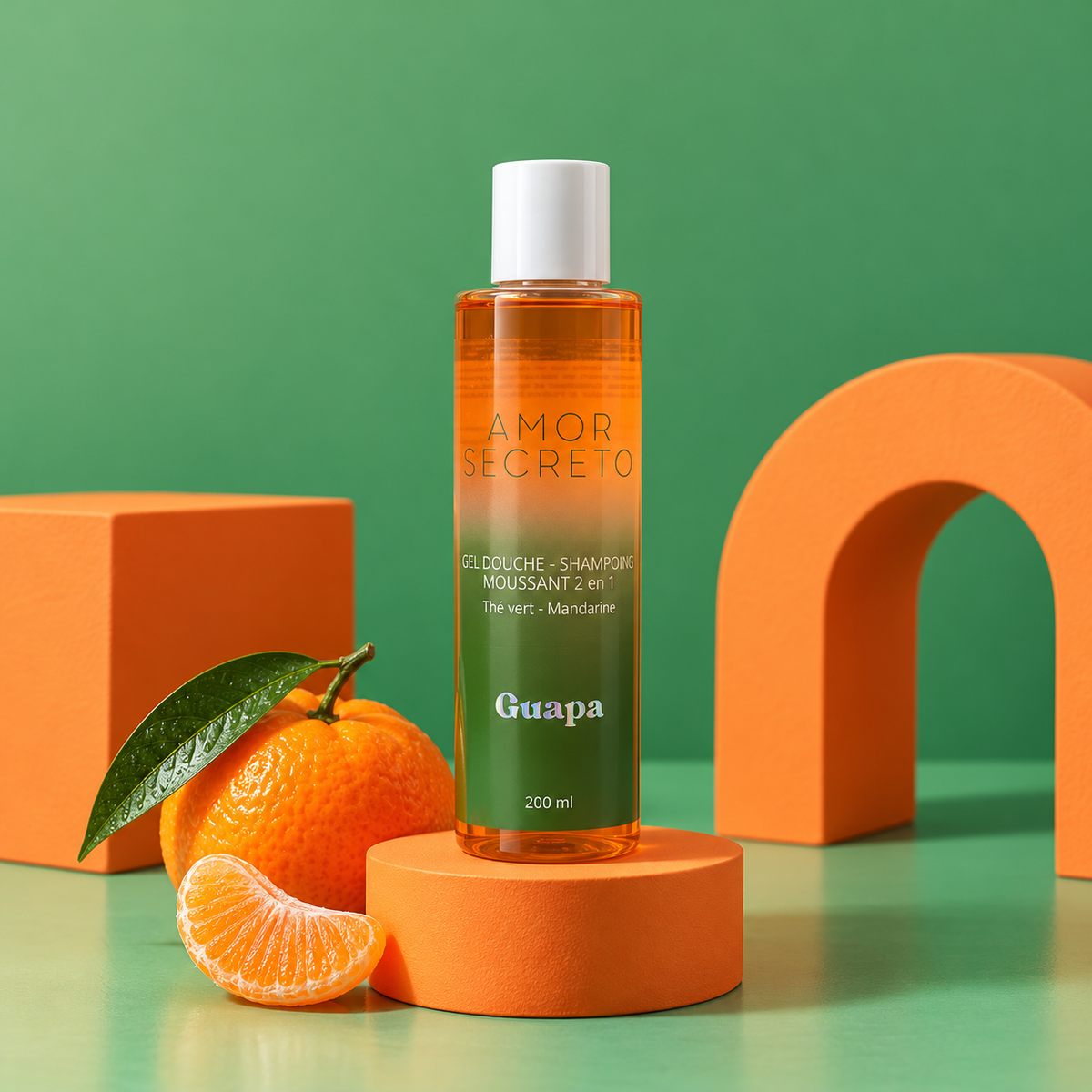 Gel Douche Thé Vert Mandarine GUAPA – Shampoing 2 en 1 Corps & Cheveux 200 ml