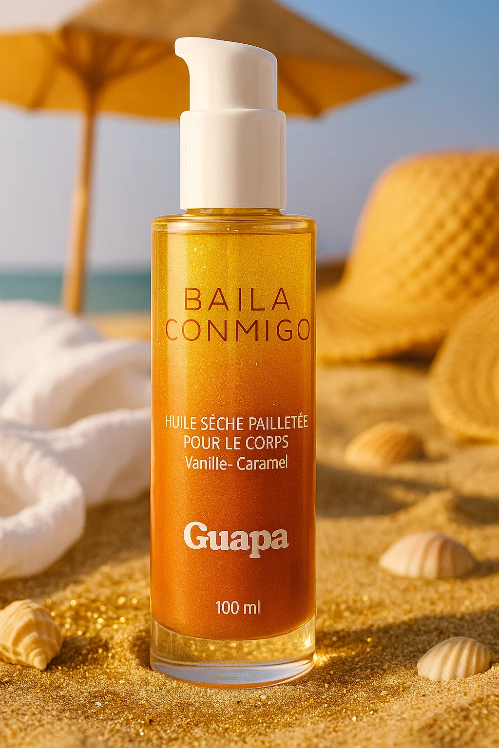 Huile sèche pailletée scintillante - Vanille et Caramel - 100 ml