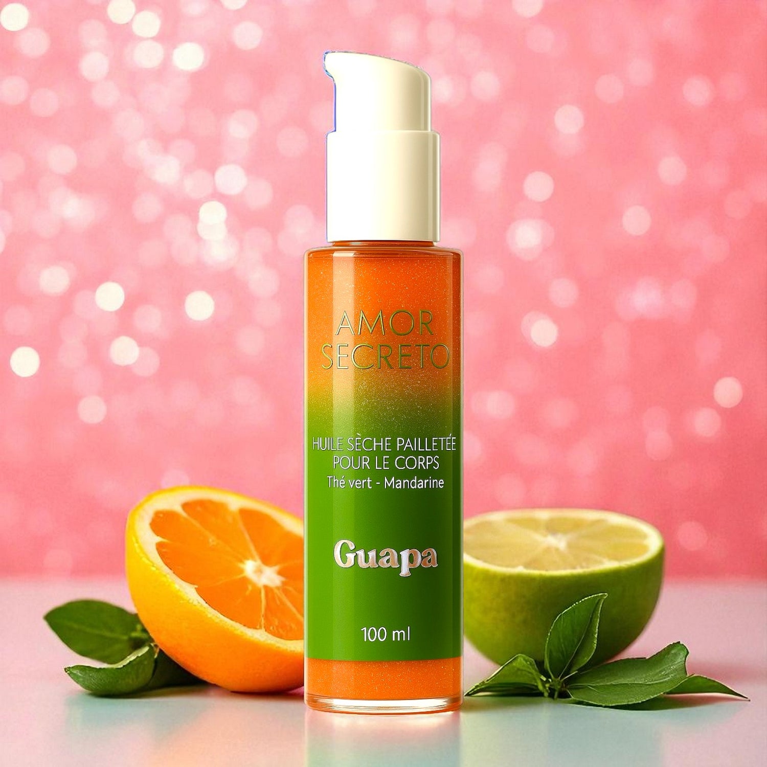 Huile sèche pailletée scintillante - Thé vert et Mandarine - 100 ml