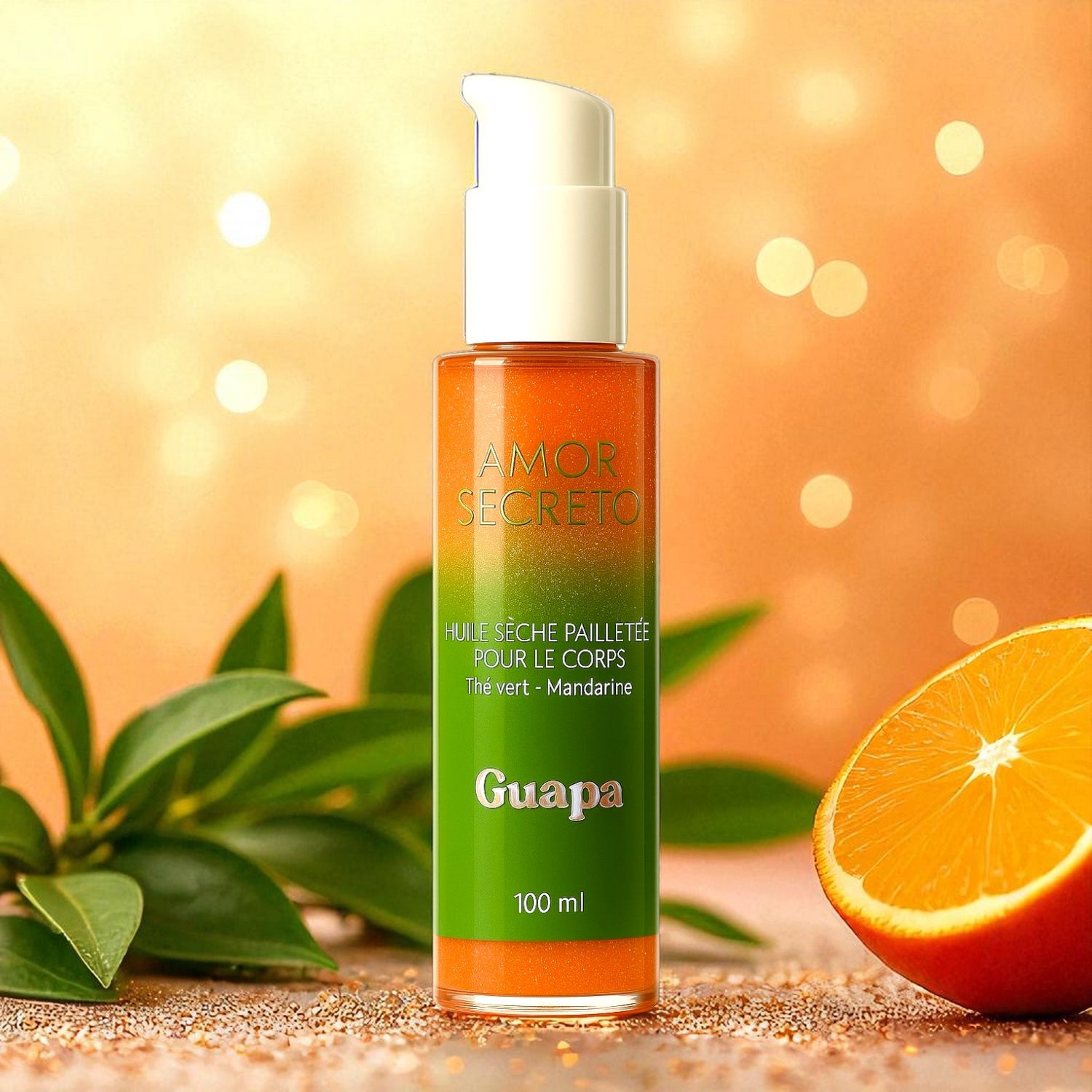 Huile sèche pailletée scintillante - Thé vert et Mandarine - 100 ml