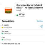 Note Yuka 98/100 Excellent – Gommage Corps Exfoliant Doux Thé Vert Mandarine GUAPA