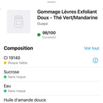 Note Yuka 98/100 Excellent – Gommage Lèvres Exfoliant Doux Thé Vert Mandarine GUAPA