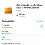 Note Yuka 98/100 Excellent – Gommage Lèvres Exfoliant Doux Vanille Caramel GUAPA