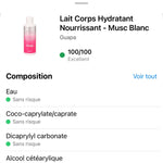 Note Yuka 100/100 Excellent – Lait Corps Hydratant Musc Blanc GUAPA