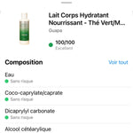 Note Yuka 100/100 Excellent – Lait Corps Hydratant Thé Vert Mandarine GUAPA