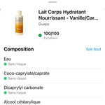 Note Yuka 100/100 Excellent – Lait Corps Hydratant Vanille Caramel GUAPA